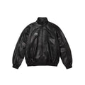Supreme Men's And Women's  Spring/fall Fashion Casual Solid Color High Neck Zipper Front Embroidered Logo Leather Jacket #79518