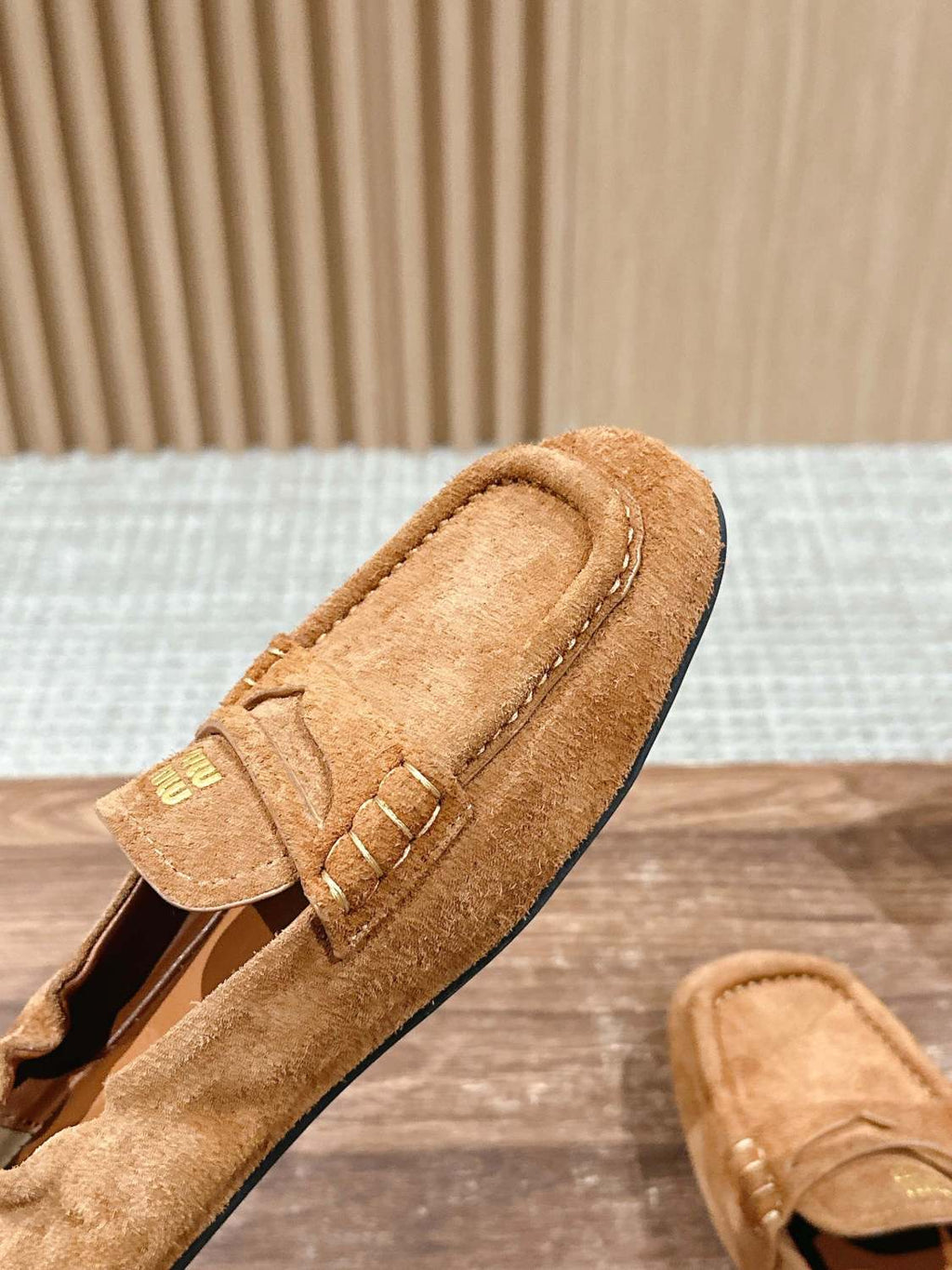 MiuMiu Women's Four Seasons Solid Color Elastic Heel Suede Fabric Loafers Shoes #76347