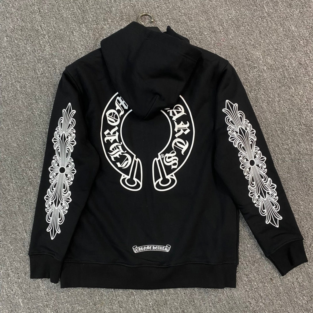 Chrome Hearts Men's Spring and Fall Black Logo Printed Zipper Long Sleeve Hooded Jacket #72485