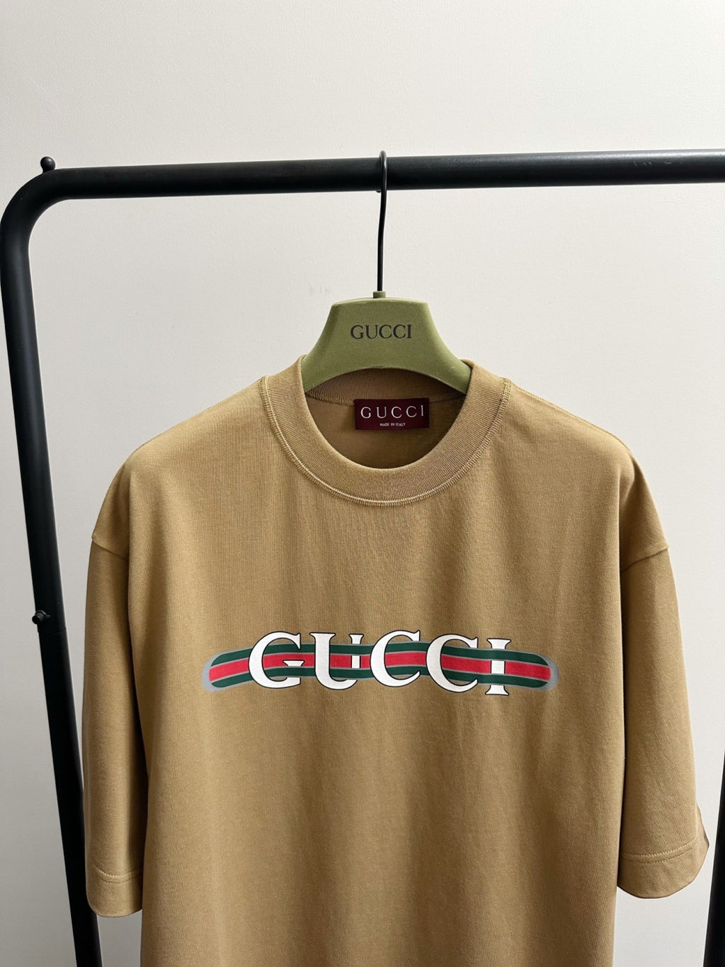Gucci Men's Summer Solid Color Letter Print Round Neck Drop Shoulder Short Sleeve T-shirt #76313
