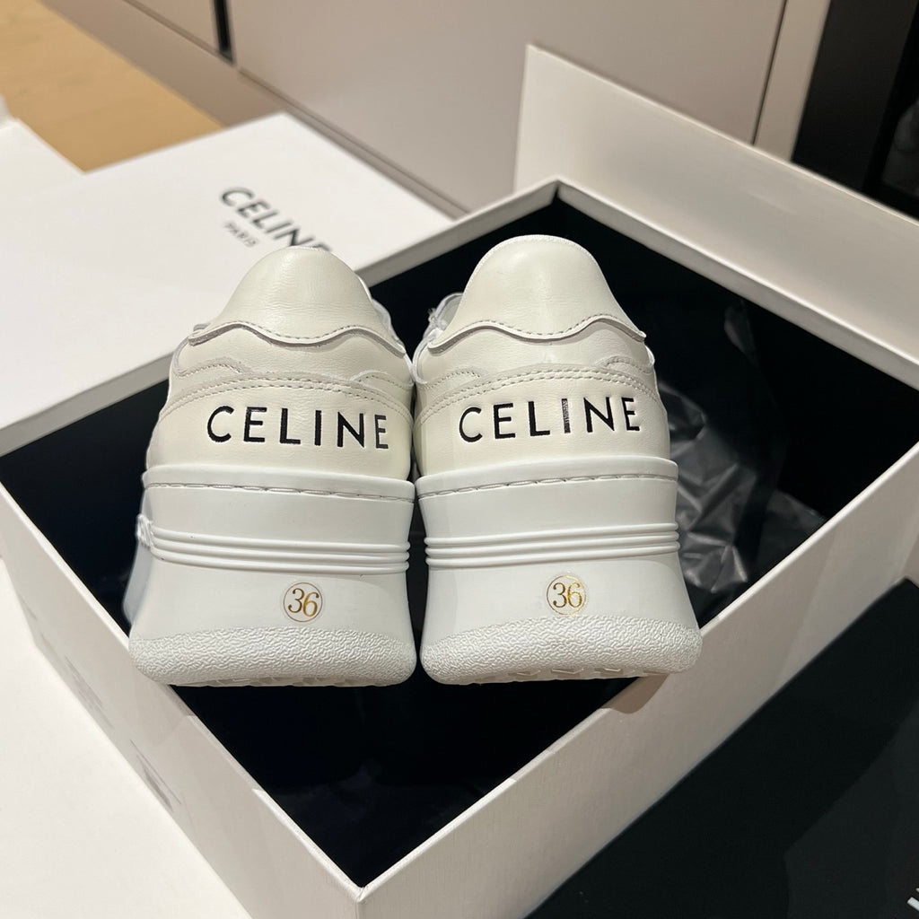 Celine Block Sneakers With Wedge Outsole in Calfskin Optic White #378714