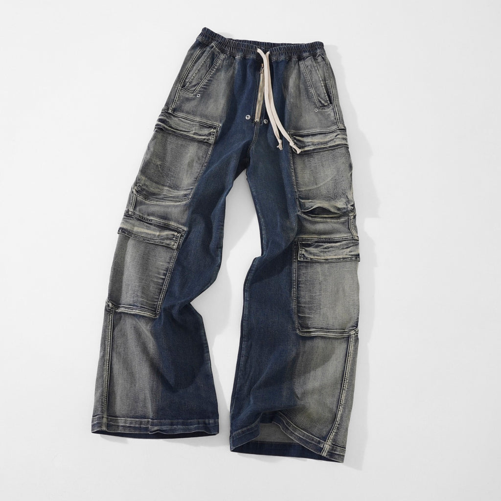 Rick Owens Men's And Women's Seasonal Retro Distressed Gradient Washed Wide Leg Workwear Denim Pants Ngvp #8322