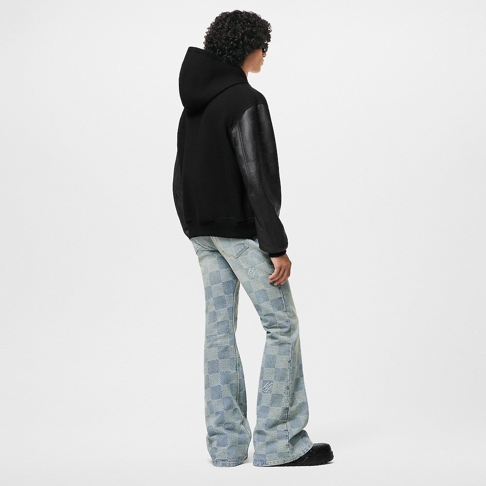Louis Vuitton Men's Fall And Winter Black Suede Patchwork Hooded Drawstring Zipper Long Sleeve Jacket #73125