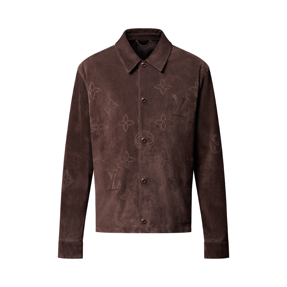 LOUIS VUITTON Monogram Embroidered Suede Overshirt #376523