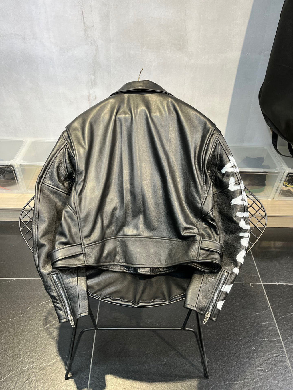 Balenciaga Letter Zip Leather Jacket in Black Ngvp #6497