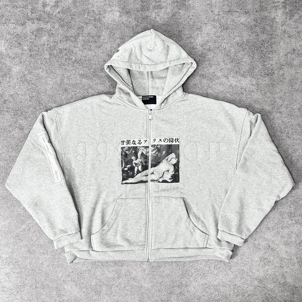 Enfants Riches Deprimes Fall Alice Patch Distressed Zipper Hooded Sweatshirt #333688