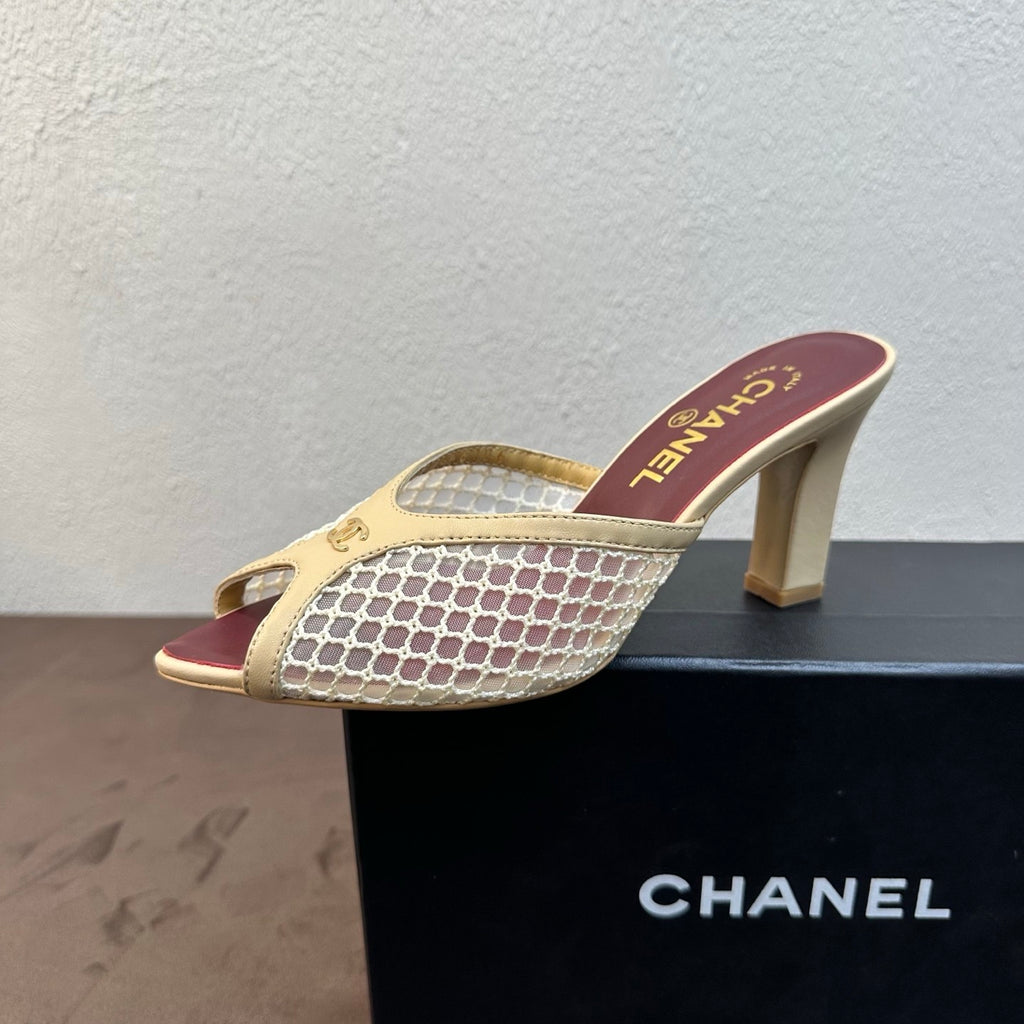 Chanel Mules Mixed Fibers Cotton Lambskin Black #382385
