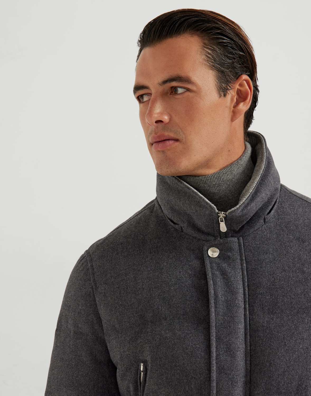 Brunello Cucinelli Wool Down Jacket For Man In Indigo #333203