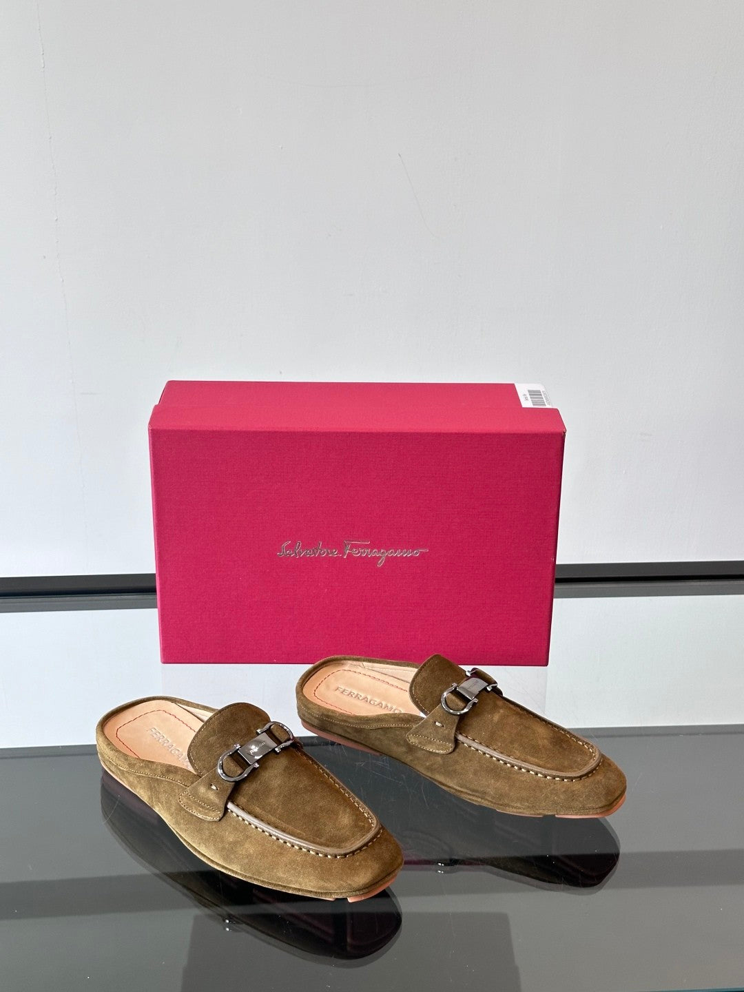 Ferragamo Men's Spring/Fall Solid Color Classic Calfskin Round Toe Open Back Mule Shoes #78195