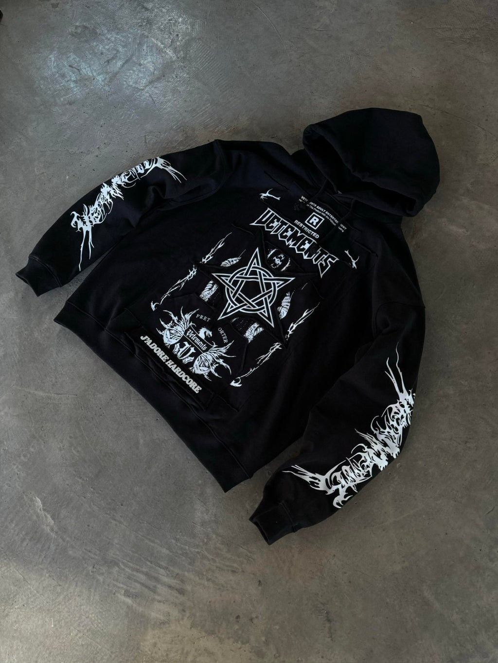 Vetements Men's Fashion Letter Graffiti Pentagram Embroidery Loose Black Zipper Long Sleeve Hoodie #74542