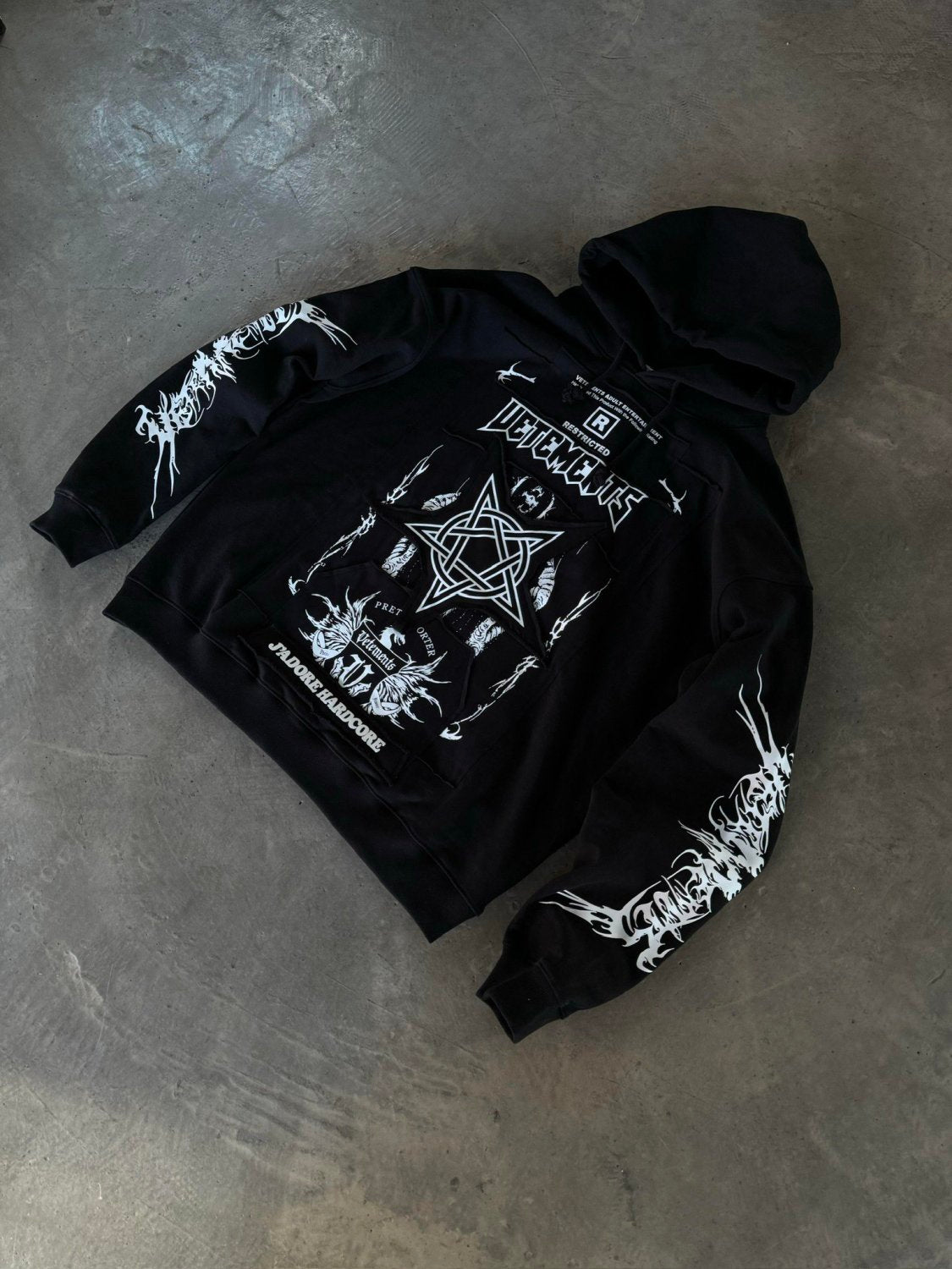 Vetements Men's Fashion Letter Graffiti Pentagram Embroidery Loose Black Zipper Long Sleeve Hoodie #74542