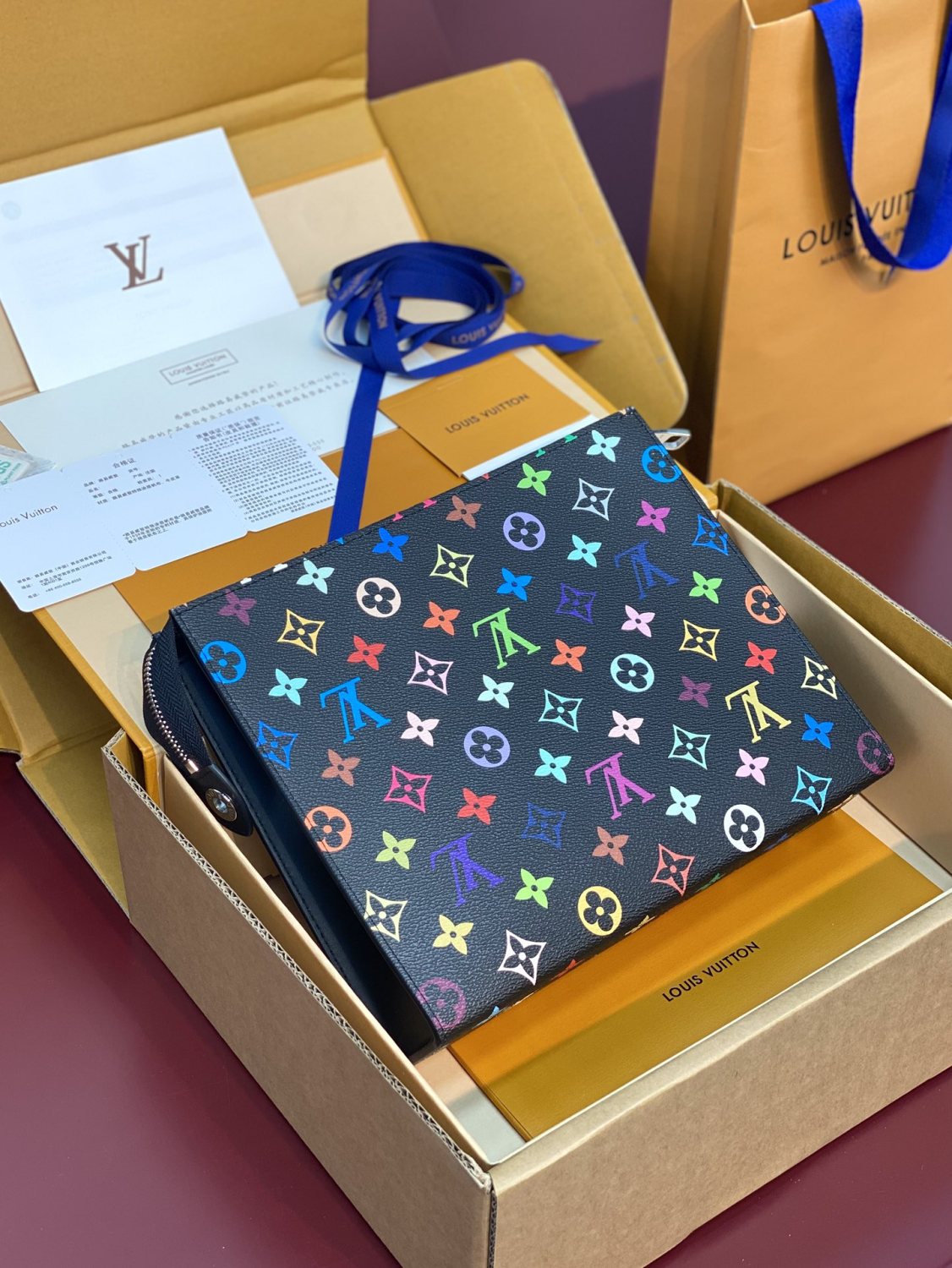 Louis Vuitton LV x TM Toiletry Pouch Men's and Women's Colorful Alphabet Print Zipper Leather Clutch Bag Toiletry Bags #77915