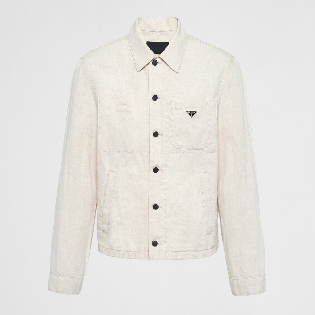 Prada Men's Spring And Fall Beige Lapel Single Breasted Long Sleeved Shirt Jacket #72511