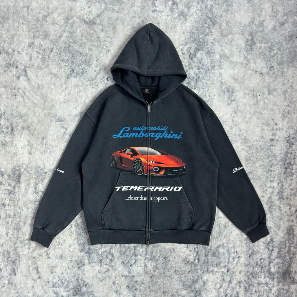 Balenciaga Automobili Lamborghini Hoodie Men's Spring/Autumn Solid Color Classic Printed Zipper Sweatshirt Pullover Hoodie#78122