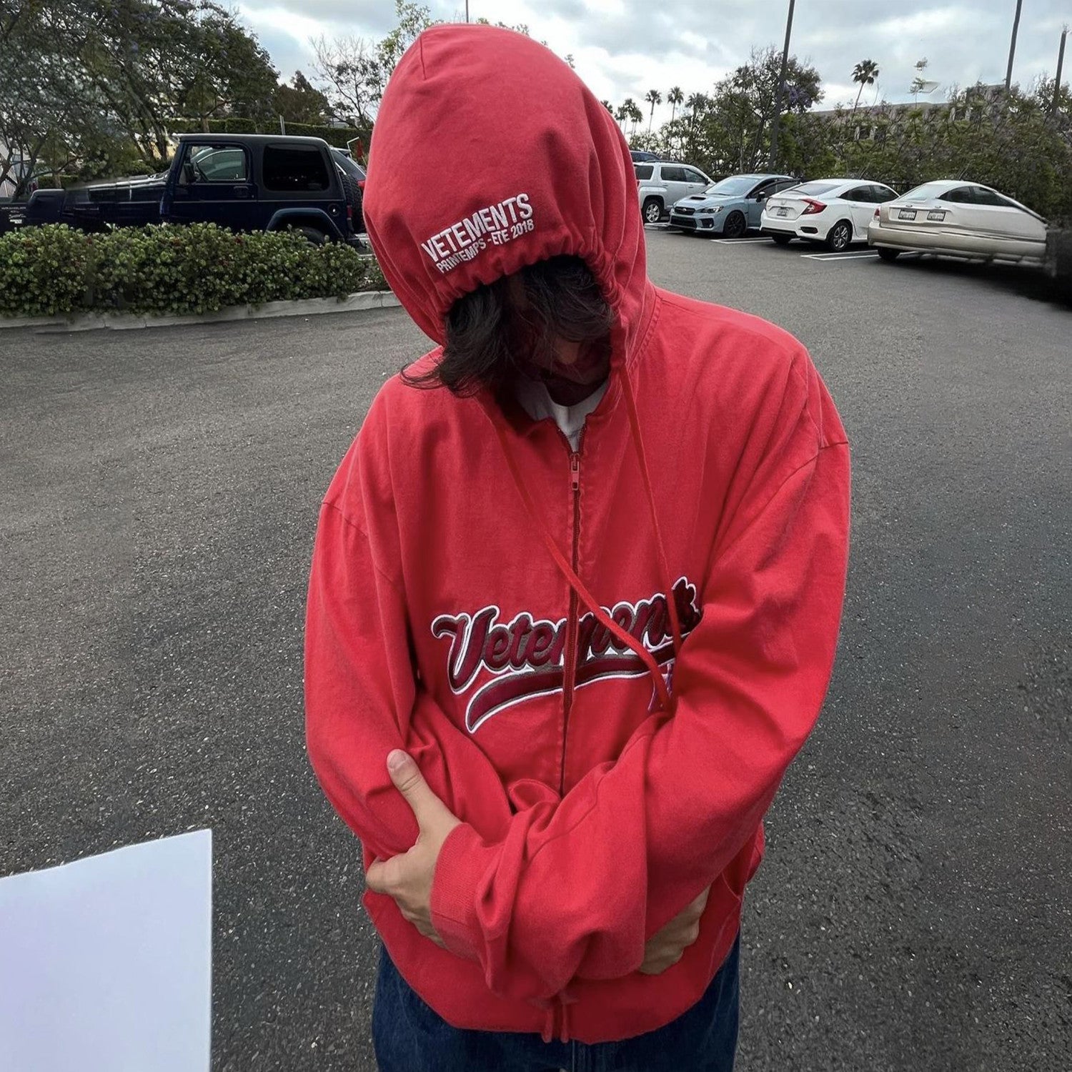 Vetements Men's Red Retro High Street Zip Printed Pullover Hoodie Short Sweatshirt Fashion Spring And Autumn Trend Loose Sweatshirt Jacket #71855