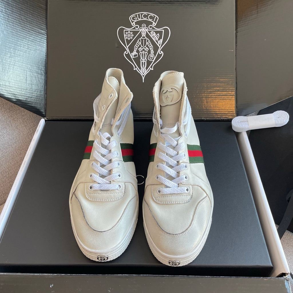 Gucci Men's Stretch High-top Sneaker in White Leather #337175