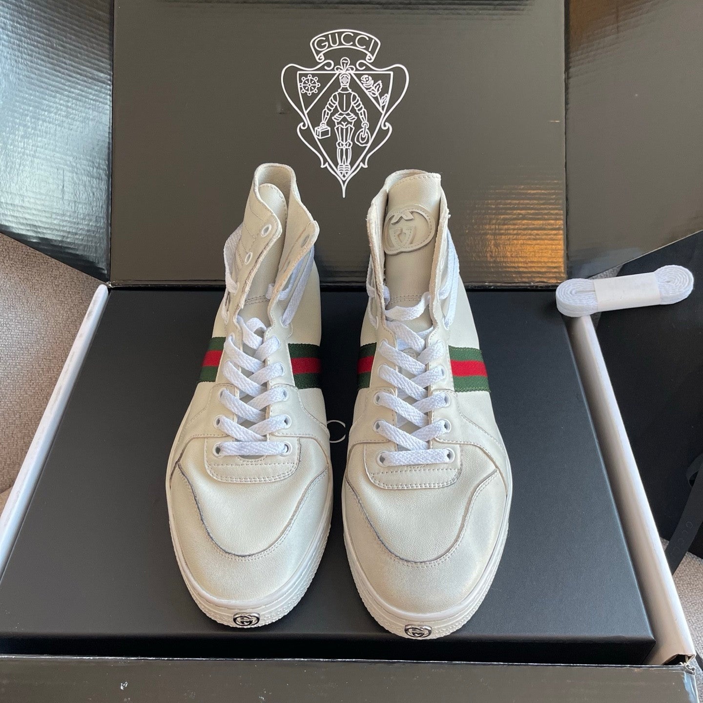 Gucci Men's Stretch High-top Sneaker in White Leather #337175
