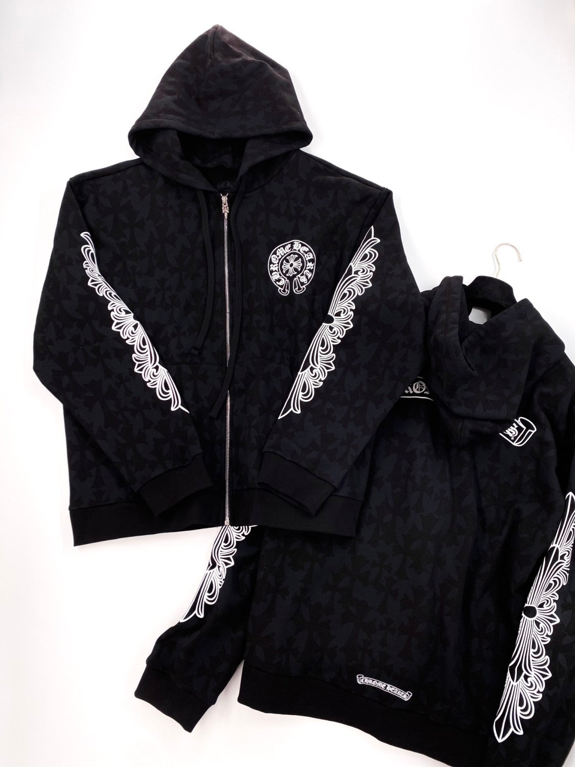 Chrome Hearts Men's Spring and Fall Black Logo Printed Zipper Long Sleeve Hooded Jacket #99847