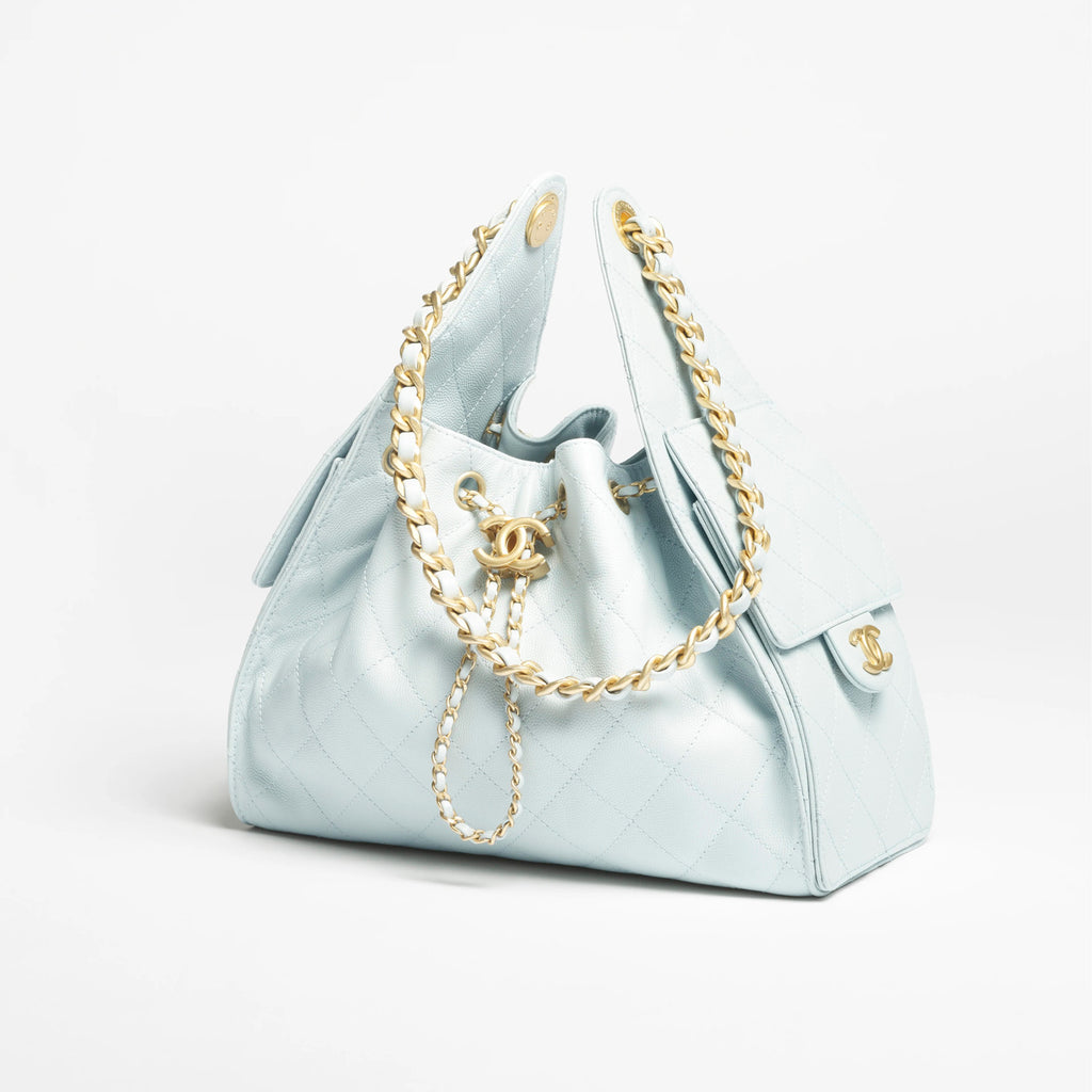 Chanel Women's Fashion Classic Solid Color Leather Logo Drawstring Underarm Bag Chain Handbag Tote Shoulder Bag Bags AS5293-B20304-U2367 Metallic-colored Leather Tends To Fade Easily #78855