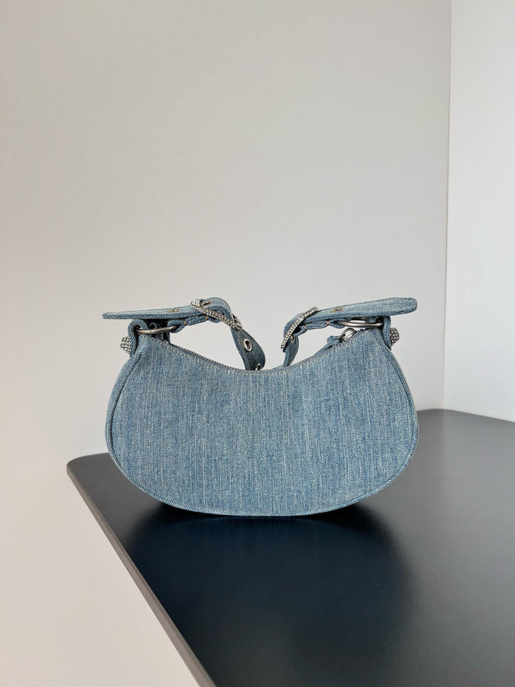 Balenciaga Le Cagole Women's Solid Colour Washed Worn Edge Adjustable Shoulder Strap Denim Shoulder Bag Armpit Bags #76769