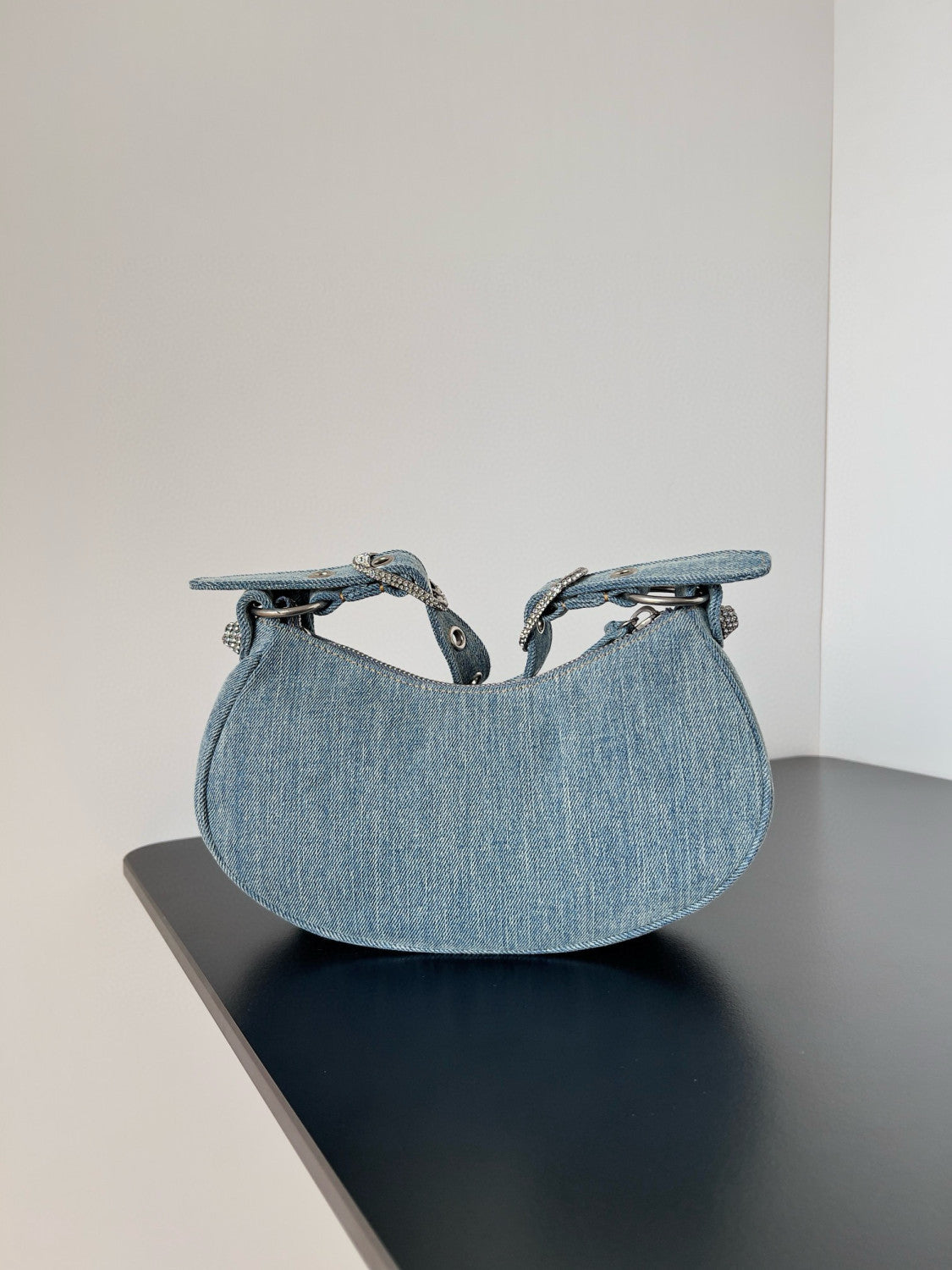Balenciaga Le Cagole Women's Solid Colour Washed Worn Edge Adjustable Shoulder Strap Denim Shoulder Bag Armpit Bags #76769