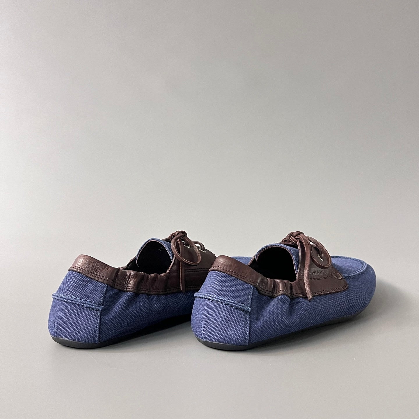PRADA Shuffle Aged Canvas And Leather Boat Shoes #381722