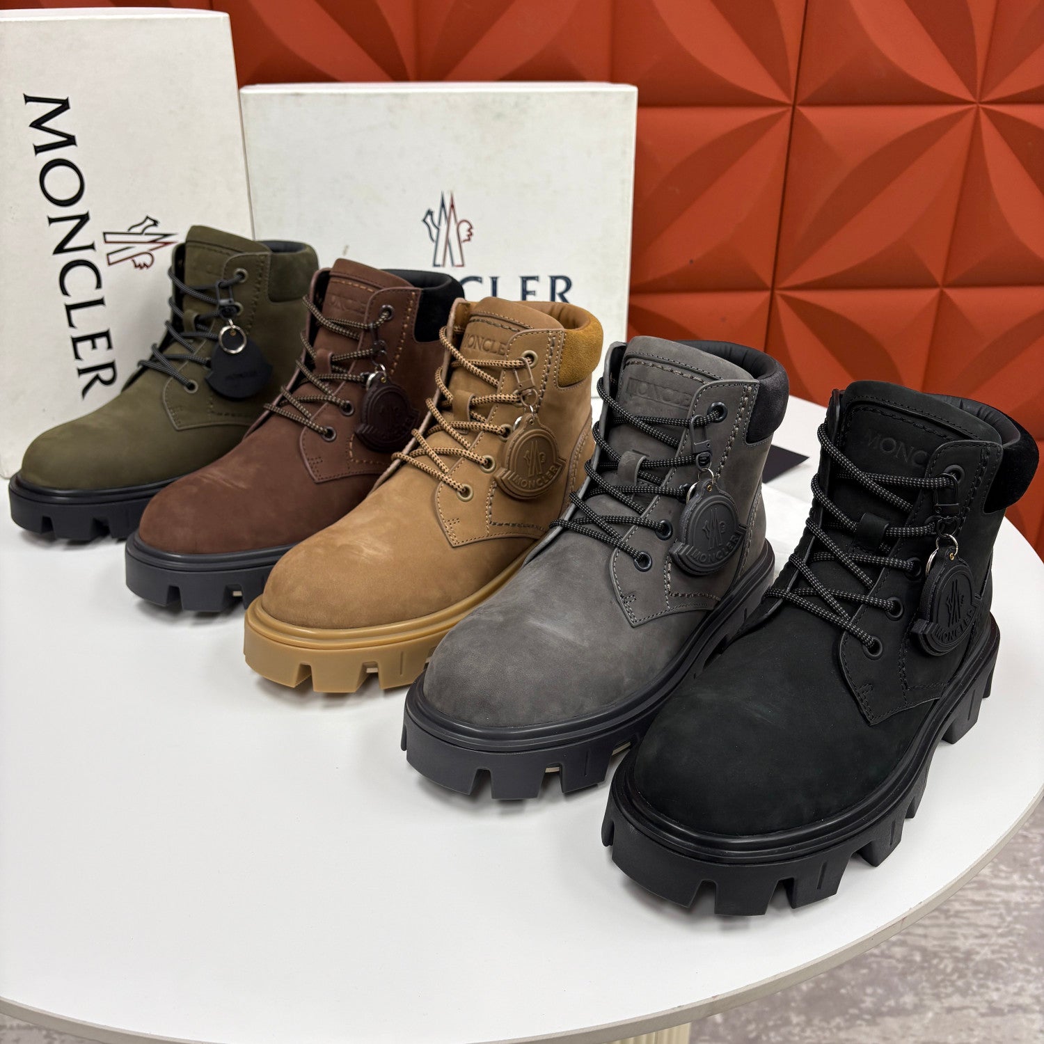 Moncler Black Peak City Nubuck Suede Lace-Up Boots #336113
