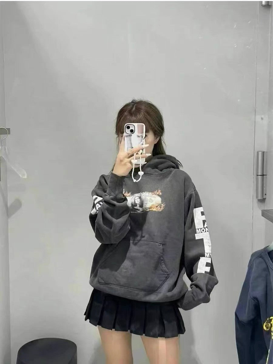 Saint Michael x Pay Money To My Pain Men's Women's Spring And Autumn Cotton Patterned Printed Long Sleeve Fitted Black Hooded Sweatshirt Ngvp #9353