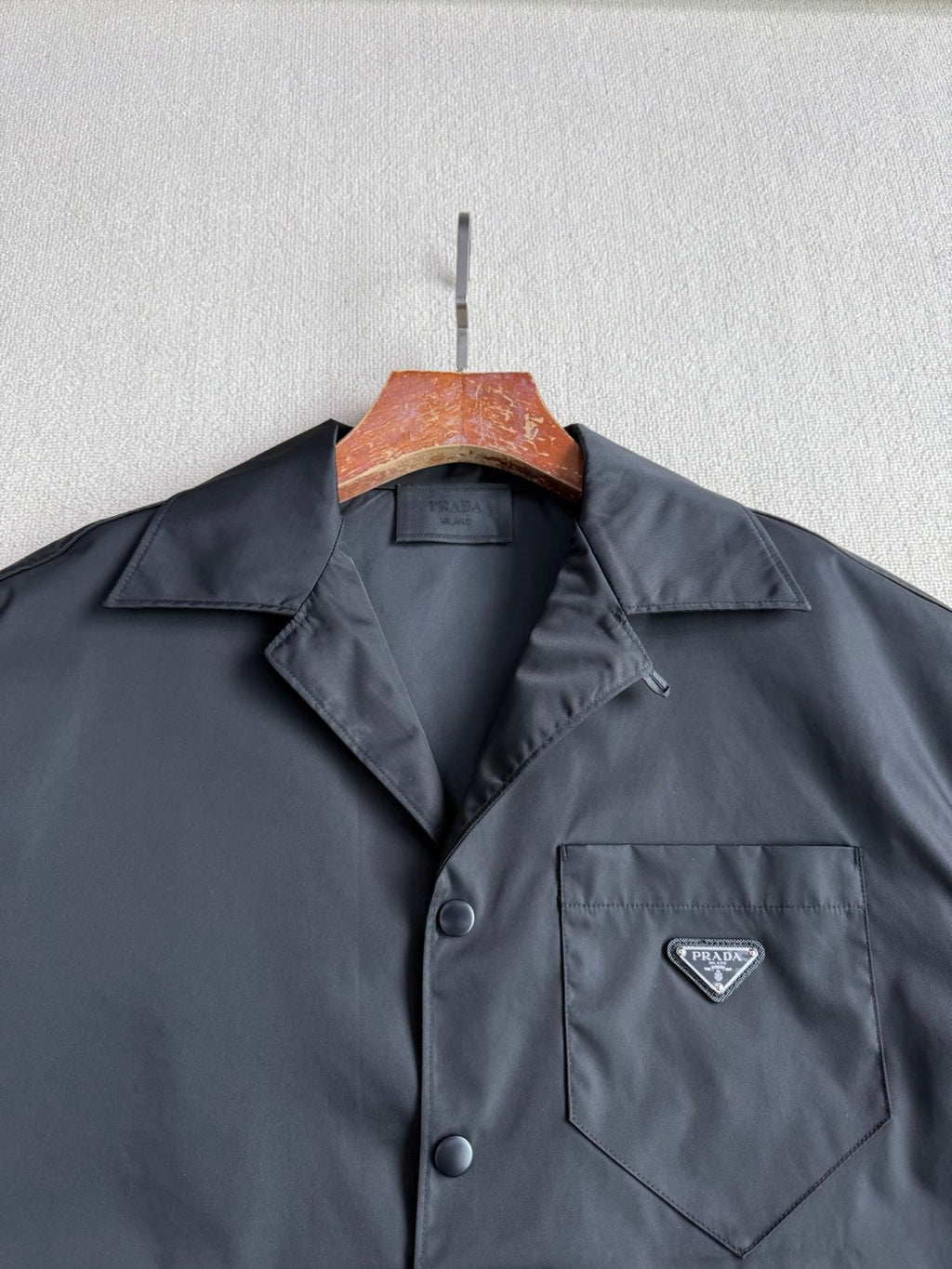 Prada Men's Summer Solid Color Nylon Fabric V-neck Single Button Short Sleeved Shirt And Casual Nylon Shorts Set Suit #77911