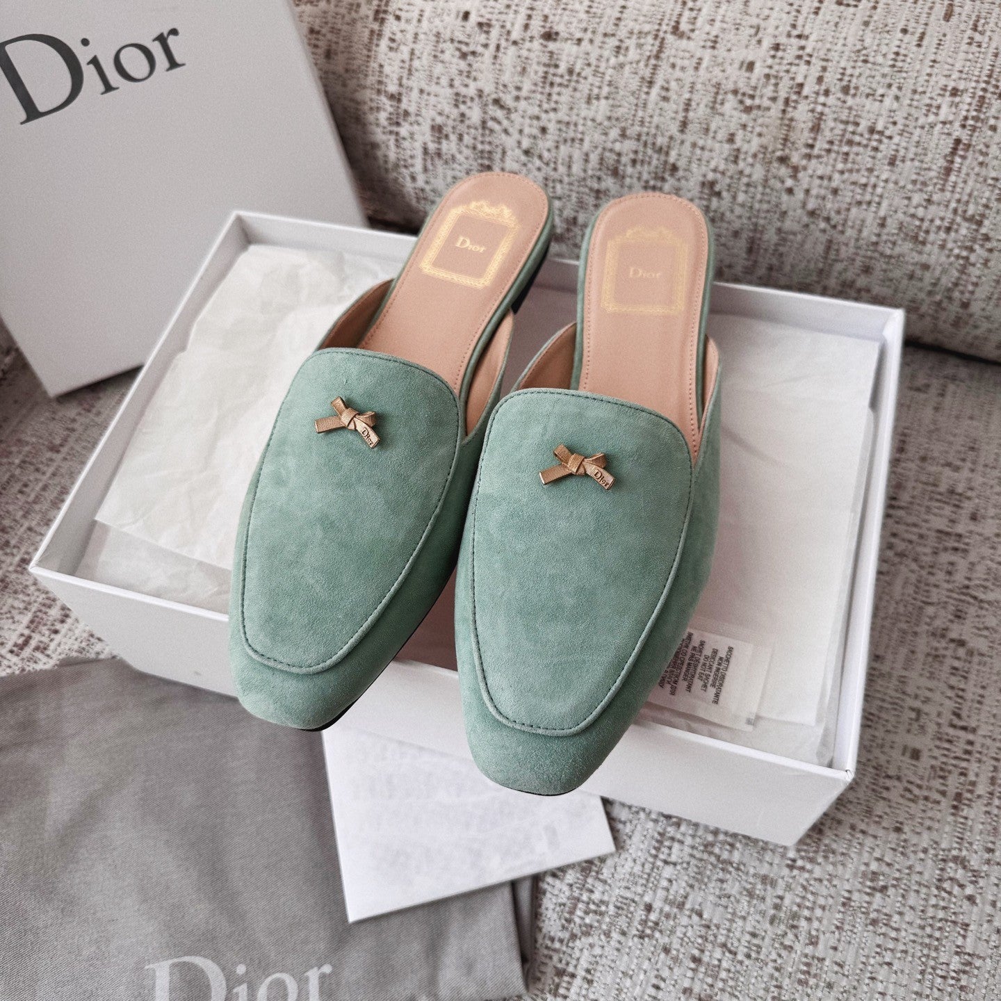 DIOR Baby Bow Mule Pistachio Suede Goatskin #377752