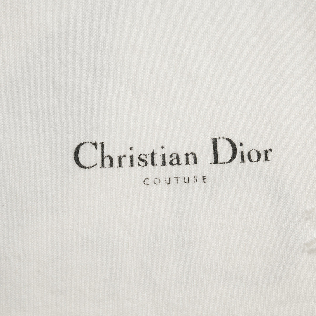 Dior Men's Summer Solid Color Floral Pattern Letter Print Round Neck Cotton Short Sleeve T-Shirt #76577