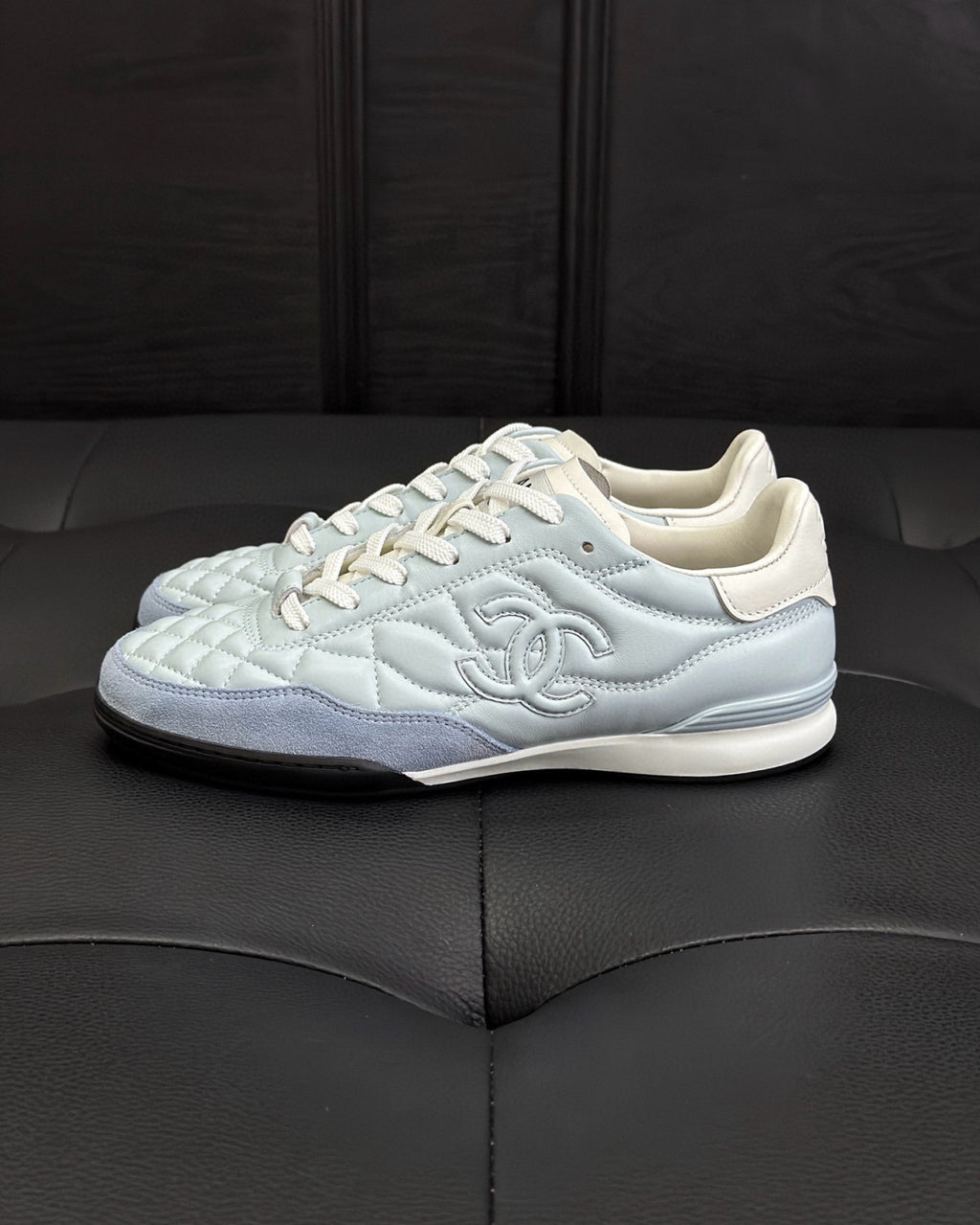 Chanel Women's Solid Color Round Toe Leather Low Top Lace-Up Sneakers Shoes #77416