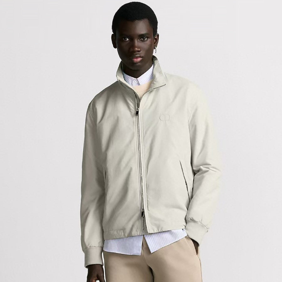 Dior Men's CD Icon Harrington Jacket Spring/Fall Solid Color Stand Collar Zipper-Front Long Sleeve Coat #81575