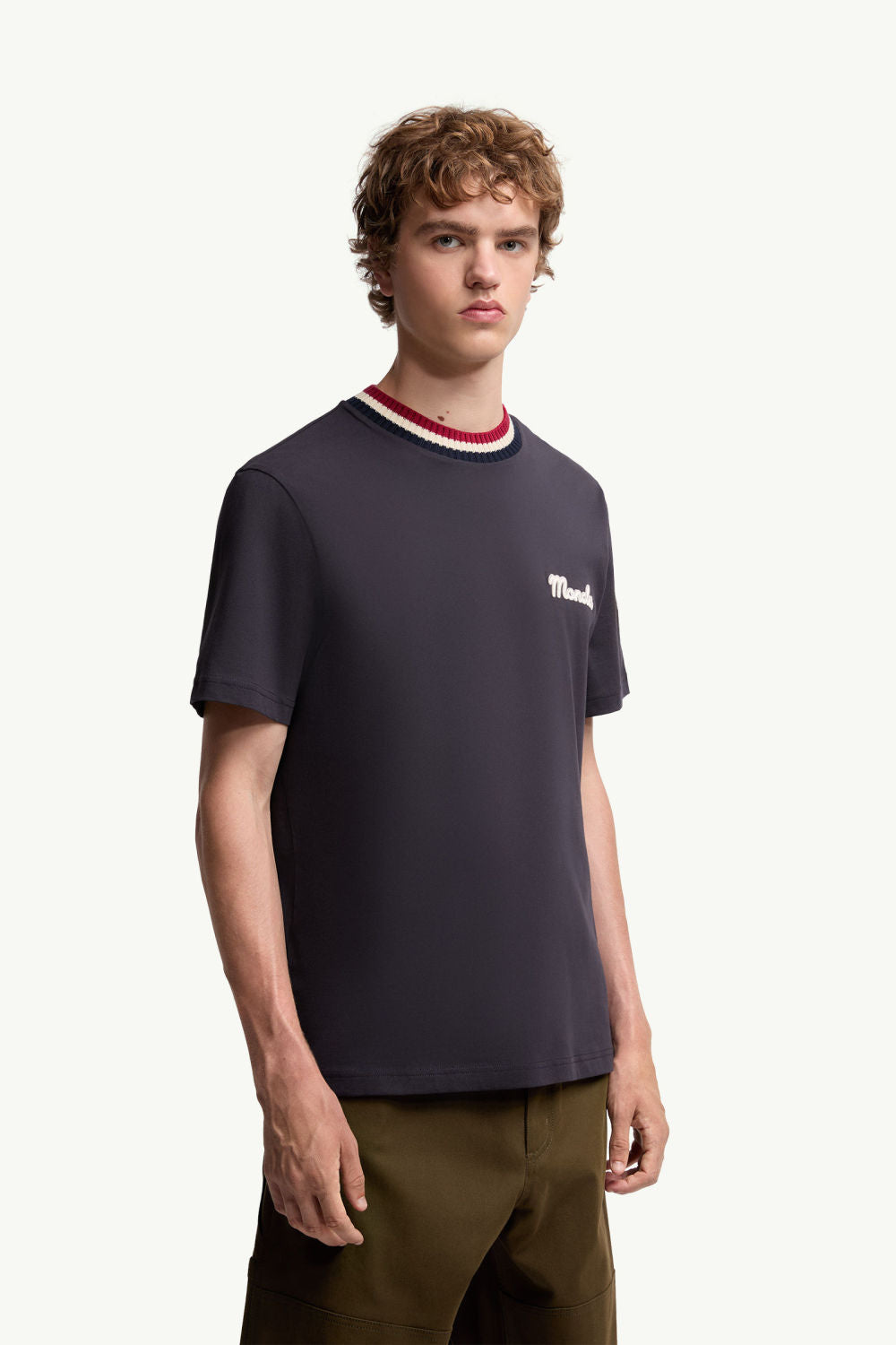 Moncler Burgundy Embroidered Logo Cotton T-Shirt Polos T-shirts #375498