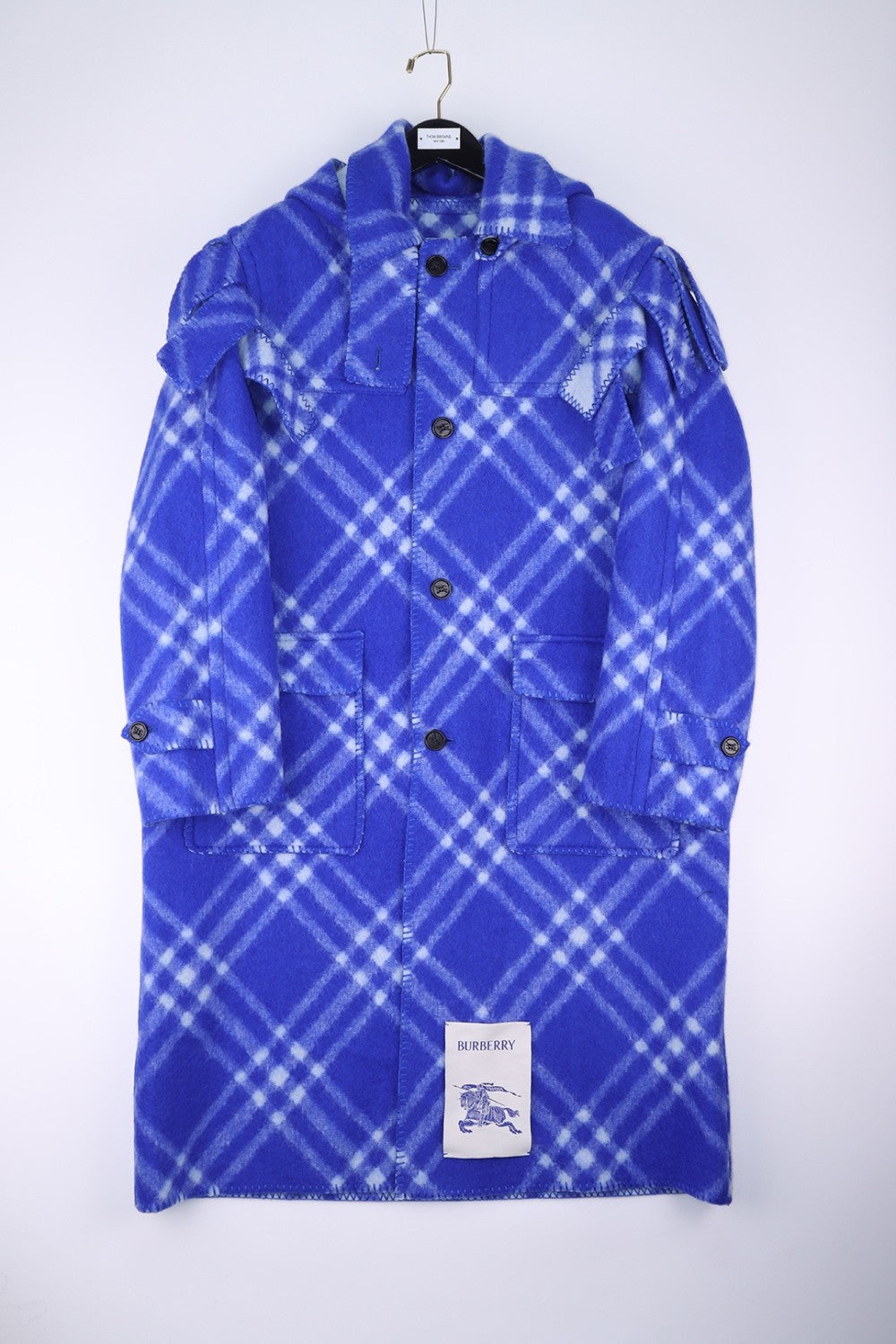 Burberry Men's Autumn and Winter Plaid Wool Blanket Poncho Hooded Single Breasted Pocket Long Sleeve Coat Jacket #72717