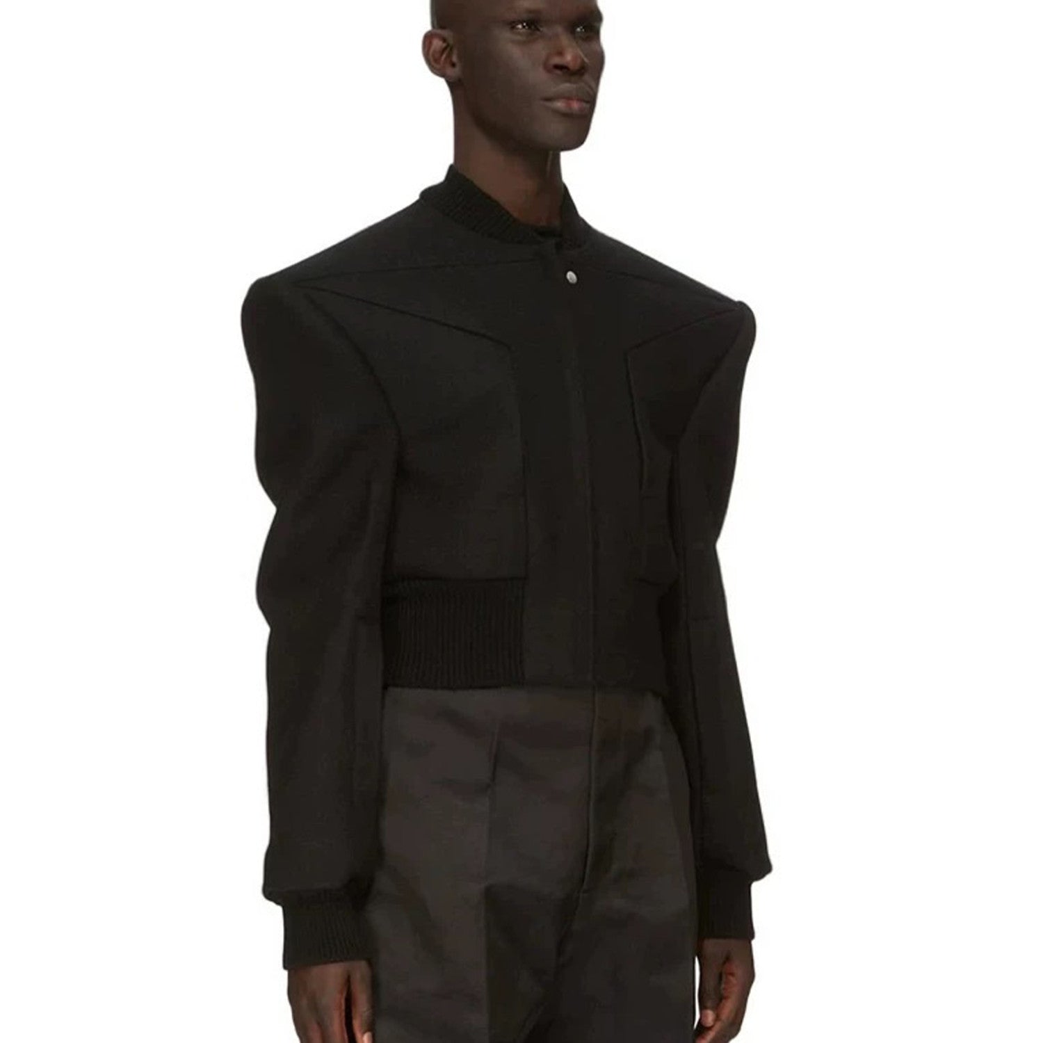 Rick Owens Men's Winter Dark Wool Shoulder Padded Flight Jacket Waisted Peplum Fitted Jacket Ngvp #8922
