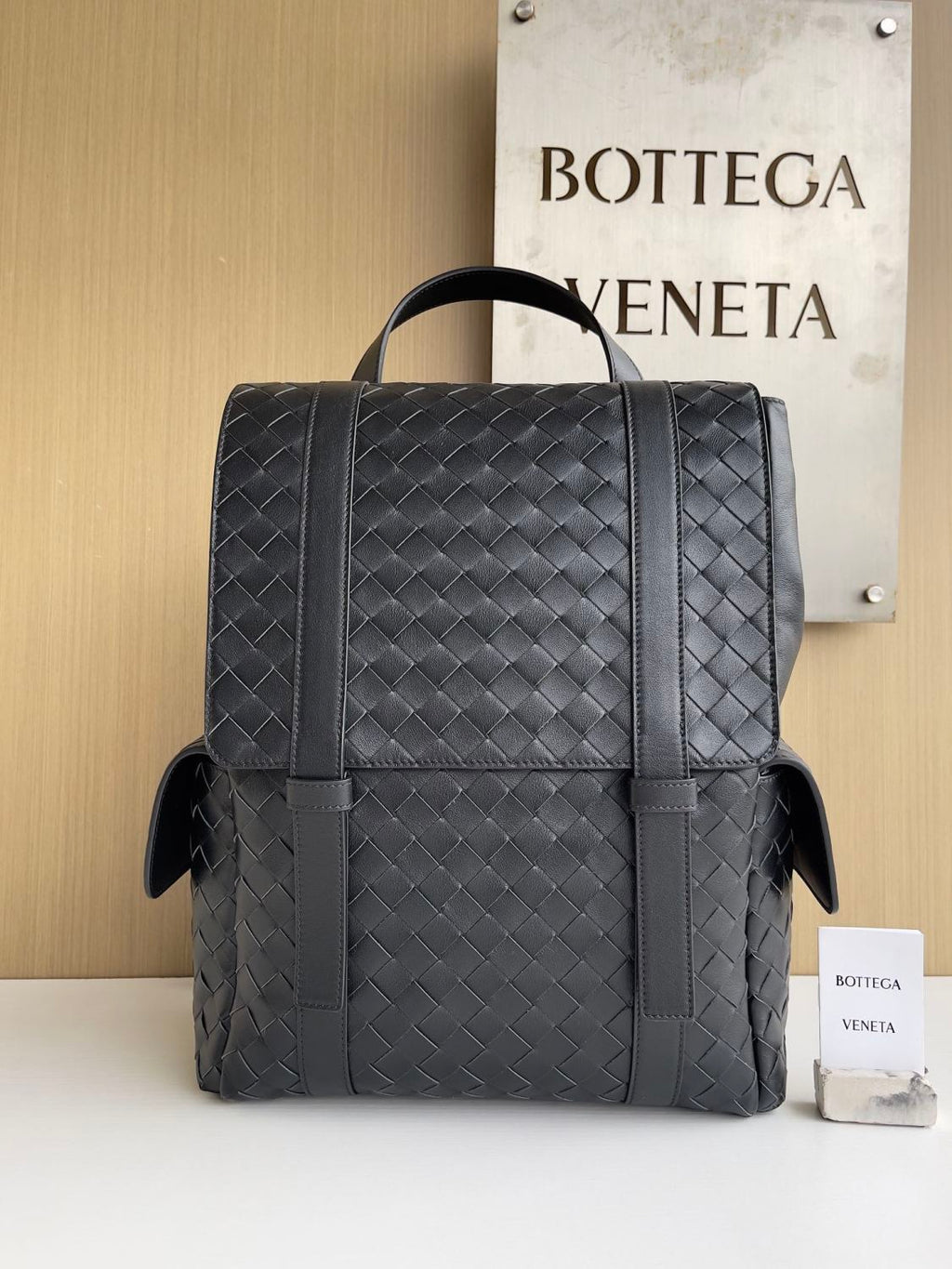 Bottega Veneta Back To School Men's Solid Color Flap Closure Woven Cowhide Leather Shoulder Bag Backpack Rucksack Bags #195225