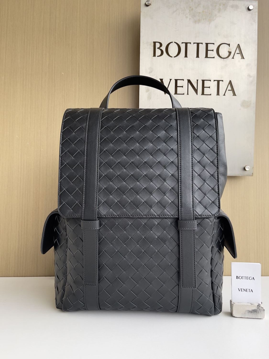 Bottega Veneta Back To School Men's Solid Color Flap Closure Woven Cowhide Leather Shoulder Bag Backpack Rucksack Bags #195225