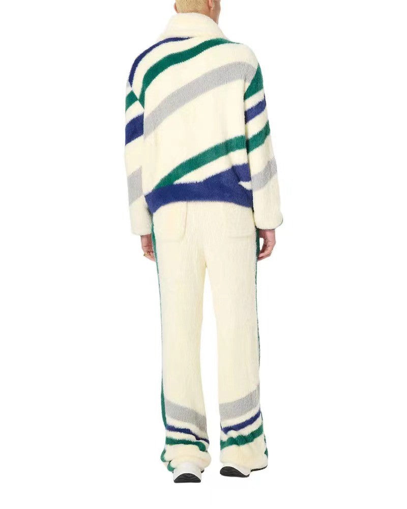 Casablanca Men's Fall and Winter Brushed Texture Slanted Stripe Pattern Long Sleeve Sweatshirt Zipper Jacket #72716