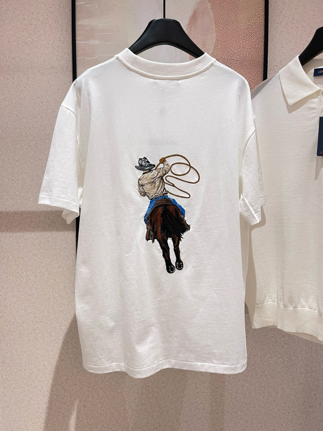 Louis Vuitton Men's Summer Cowboy Logo Pattern Print Embroidery Round Neck Cotton Short Sleeve T-Shirt #72461