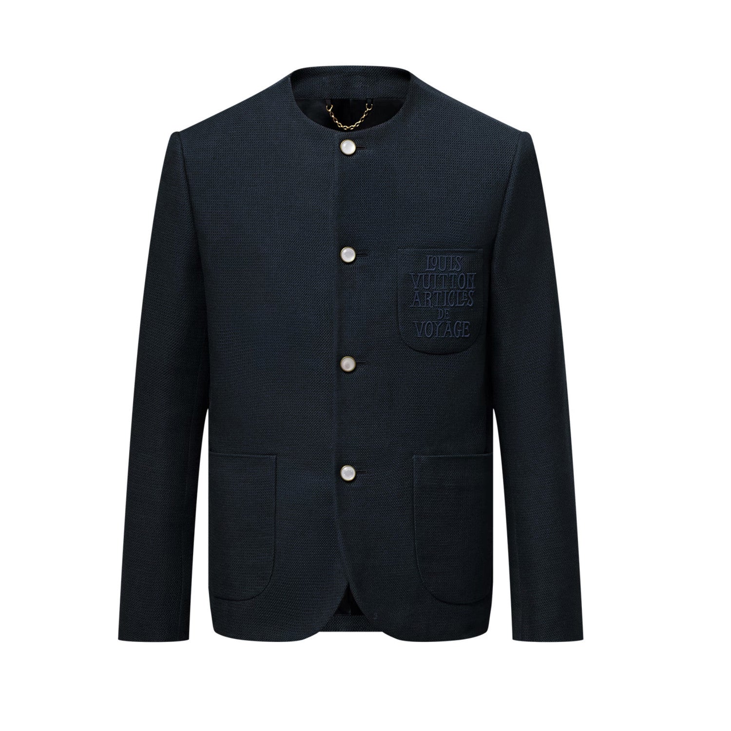 Louis Vuitton Men's Spring/Fall Solid Color Classic Casual Cotton Letter Embroidered Logo Collarless Single Breasted Long Sleeved Jacket #78269