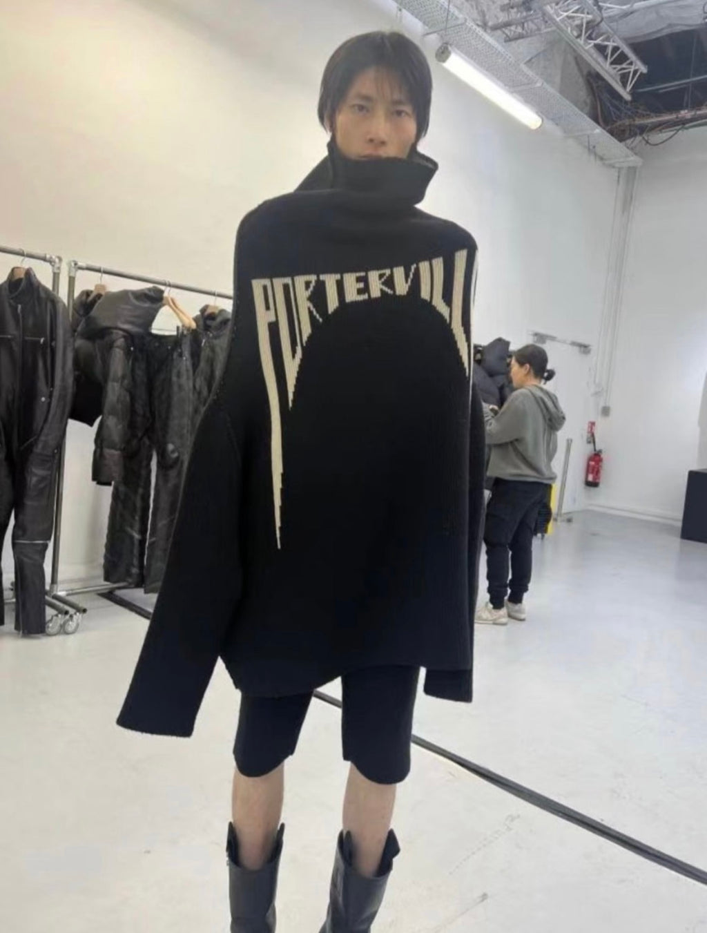 Rick Owens Men's High Neck Letters Jacquard Knit Large Silhouette Casual Long Sleeve Black Sweater For Fall And Winter Ngvp #9431