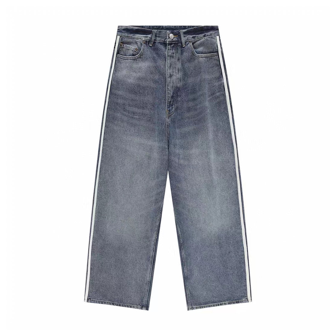 Balenciaga Men's Autumn Blue Loose Stripe Jeans Pants #97396