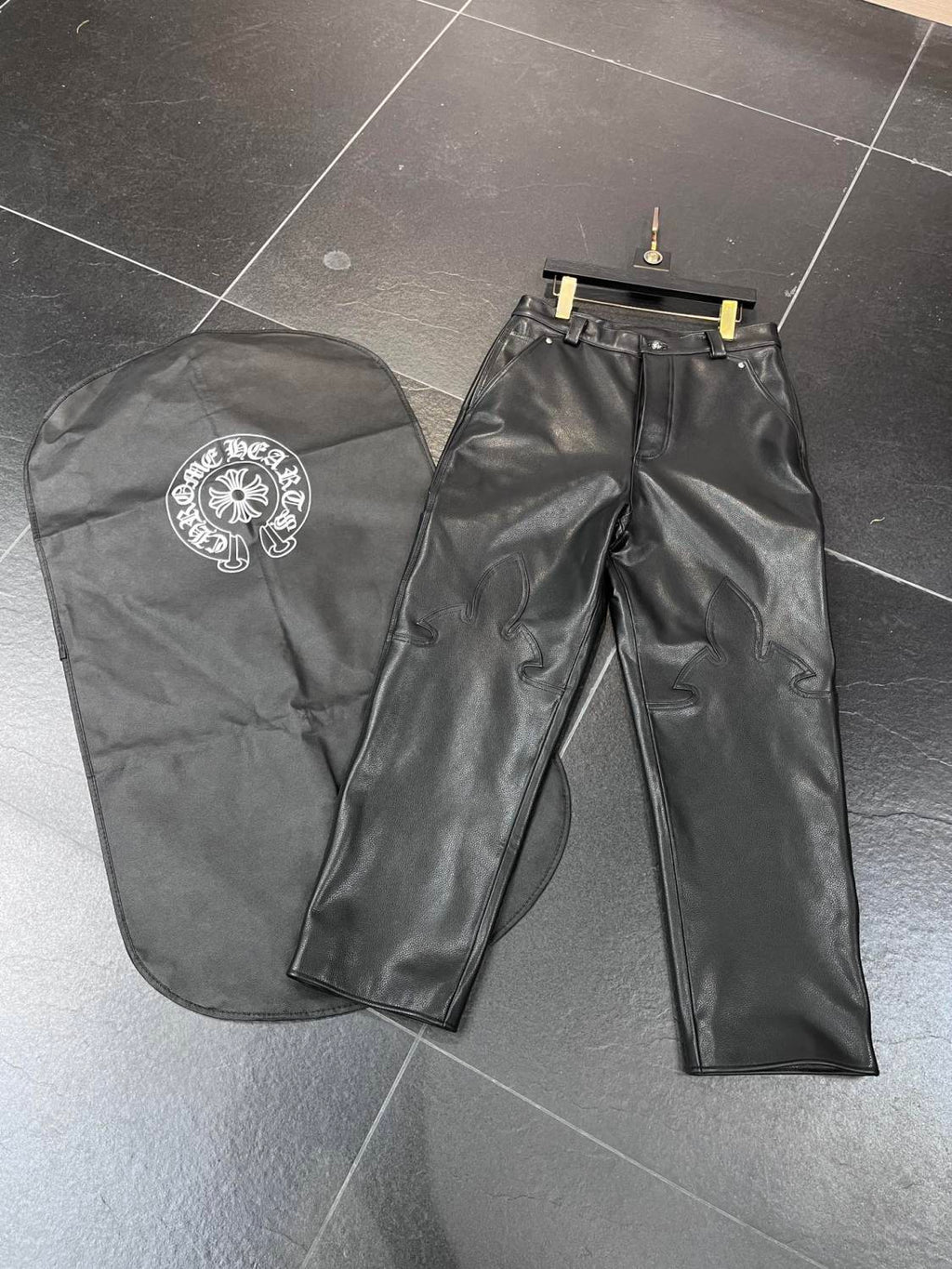 Chrome Hearts Men's And Women's Autumn/Winter Fashion Casual Pants With Dust Bag Plain Color Calfskin Leather Pants #78266