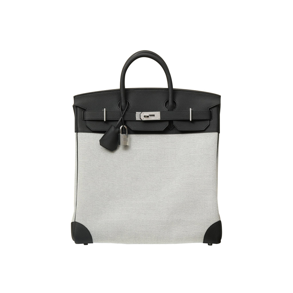 Hermes HacHaut A Courroies 40 HACG40 Women's Silver Buckle Canvas And Cowhide Colour Blocked Handbag Bag Bags #77113