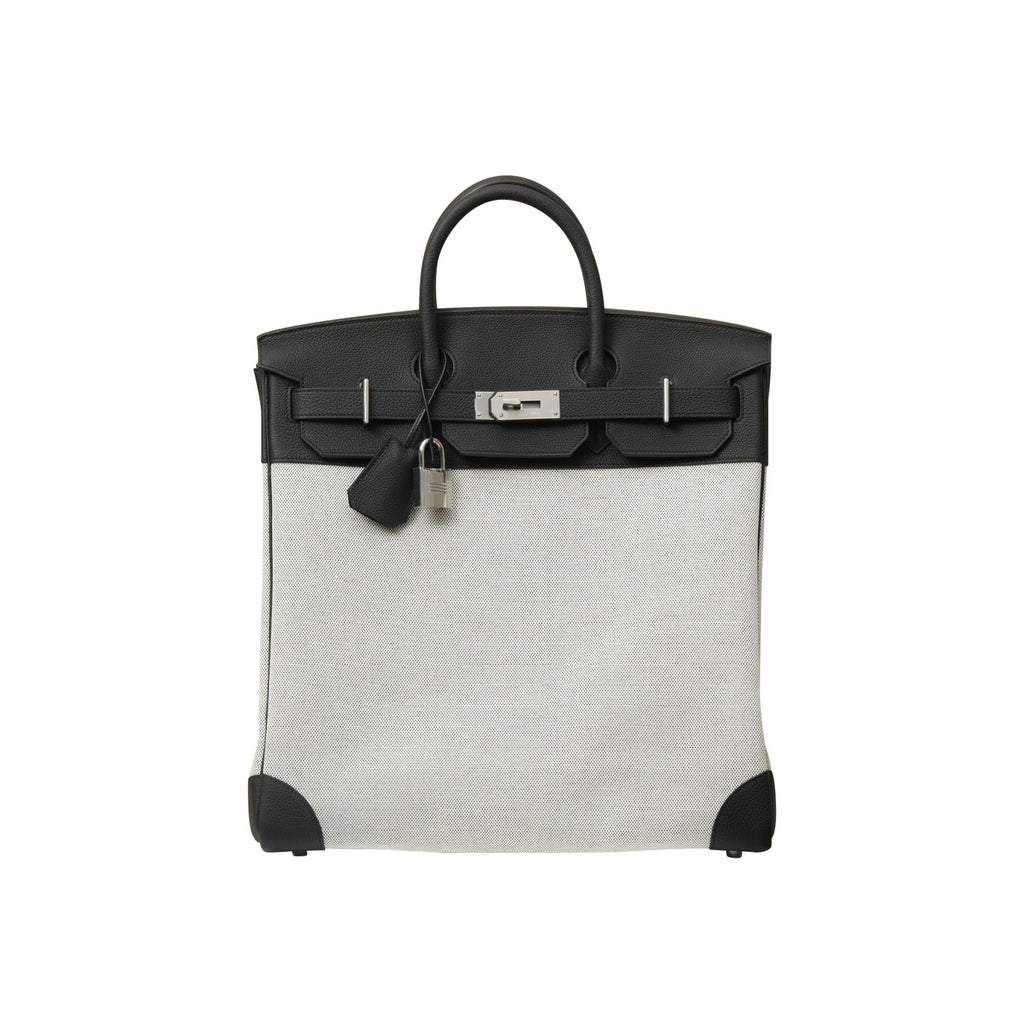 Hermes HacHaut A Courroies 40 HACG40 Women's Silver Buckle Canvas And Cowhide Colour Blocked Handbag Bag Bags #77113