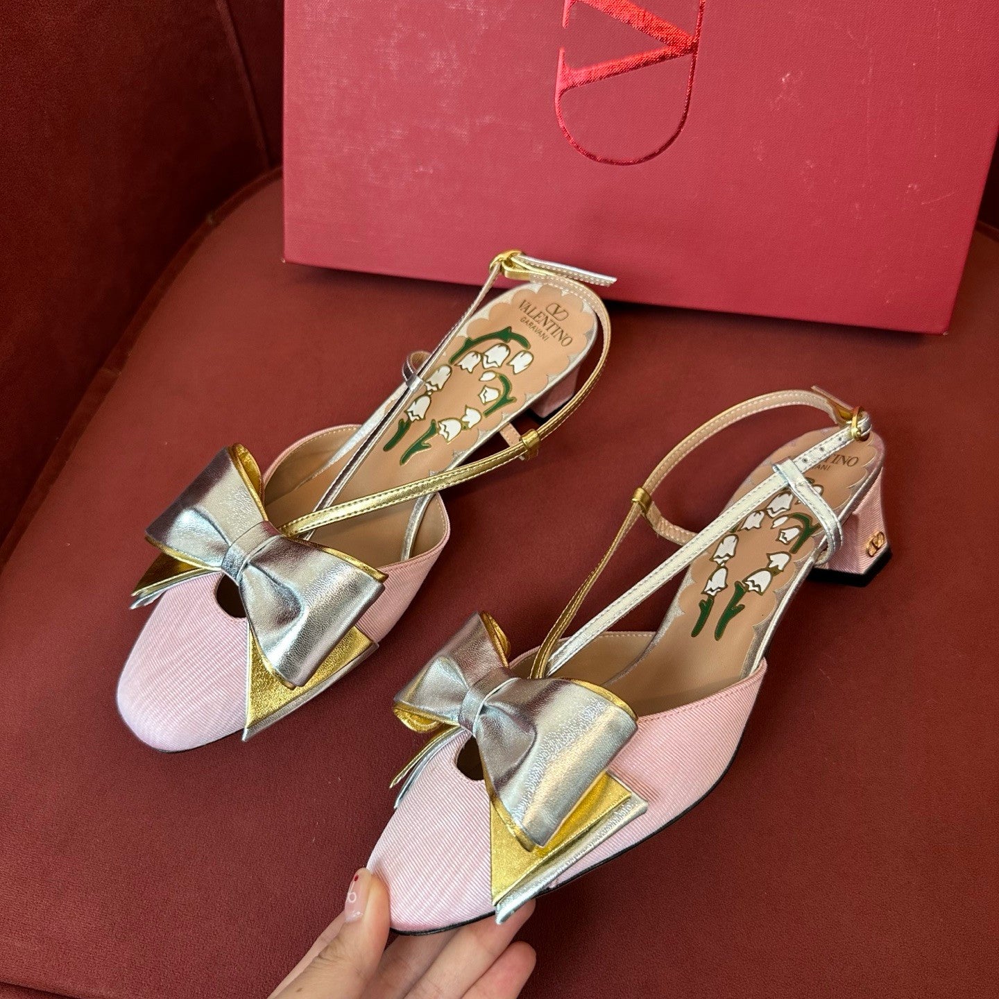Valentino Bowow Women's Summer Round Toe Buckle Bow Shaped Chunky Heel 4.5cm High Heels Shoes #76981