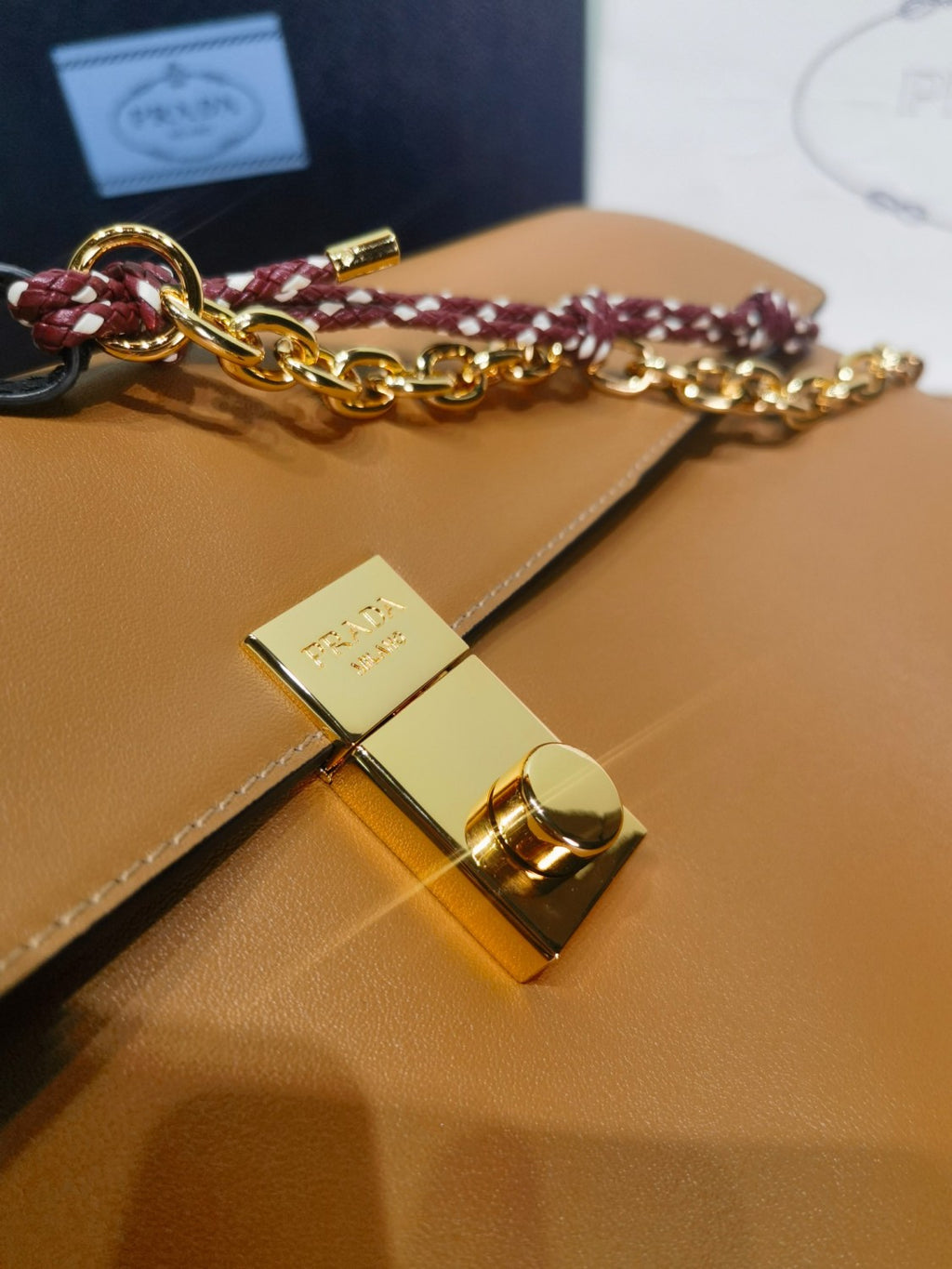 Prada Soft Sound Women's Metal Parts Snap Button Flap Closure Solid Color Leather Crossbody Shoulder Bag Bags #76359