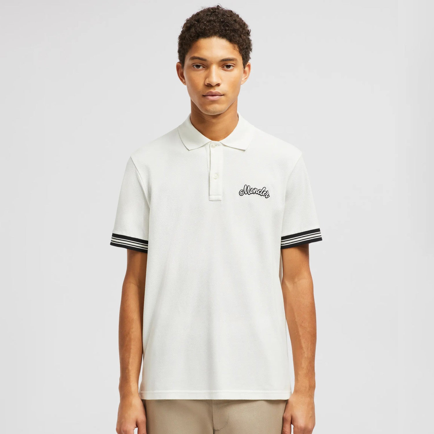 Moncler Men's Summer Embroidered Letter Print Polo Neck Solid Color Short Sleeve T-Shirt #75655