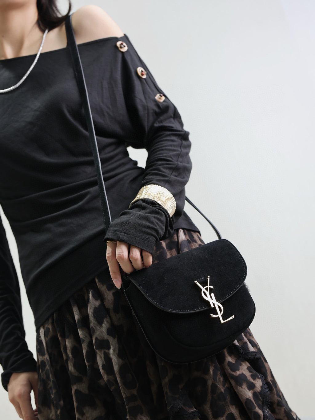 Saint Laurent Women's KAIA Small Retro Single Shoulder Crossbody Bag with Metal Logo. Suede Leather. Solid Color Bags 619740-1S74W-3288 #81466
